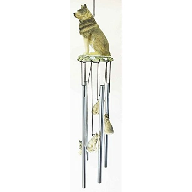Sitting Lone Alpha Gray Wolf Forest Predator Resonant Relaxing Wind Chime Garden 